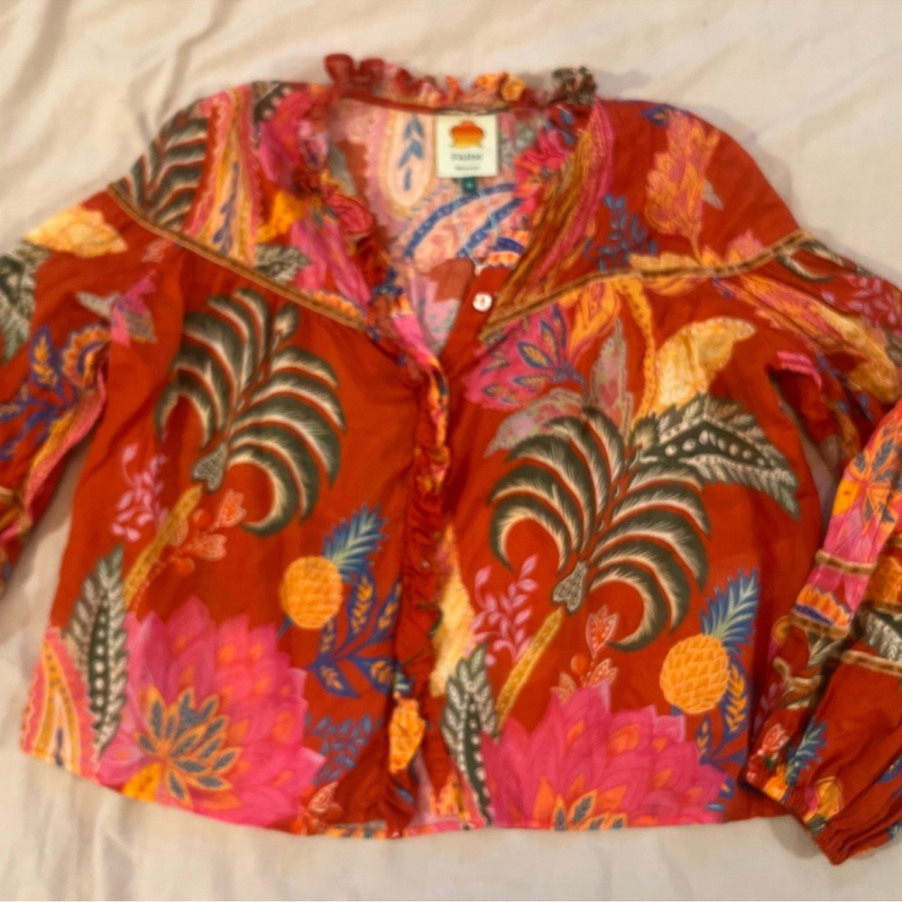 FARM Rio Paisley Long Sleeve Button Up Blouse, NEW - Picture 13 of 14
